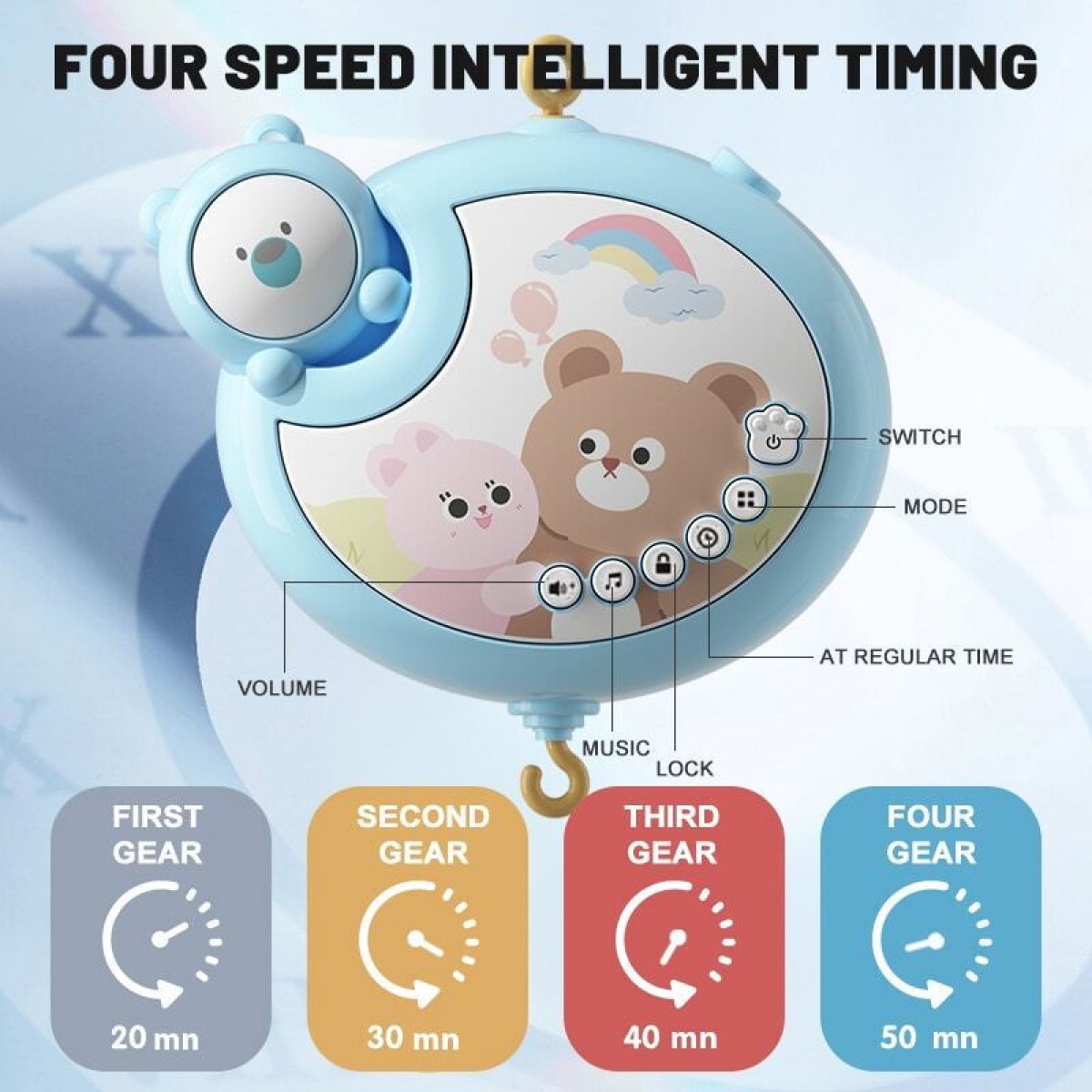 Μουσικό Περιστρεφόμενο Κούνιας Με Φως Cartoon Bear Blue Bebe Stars