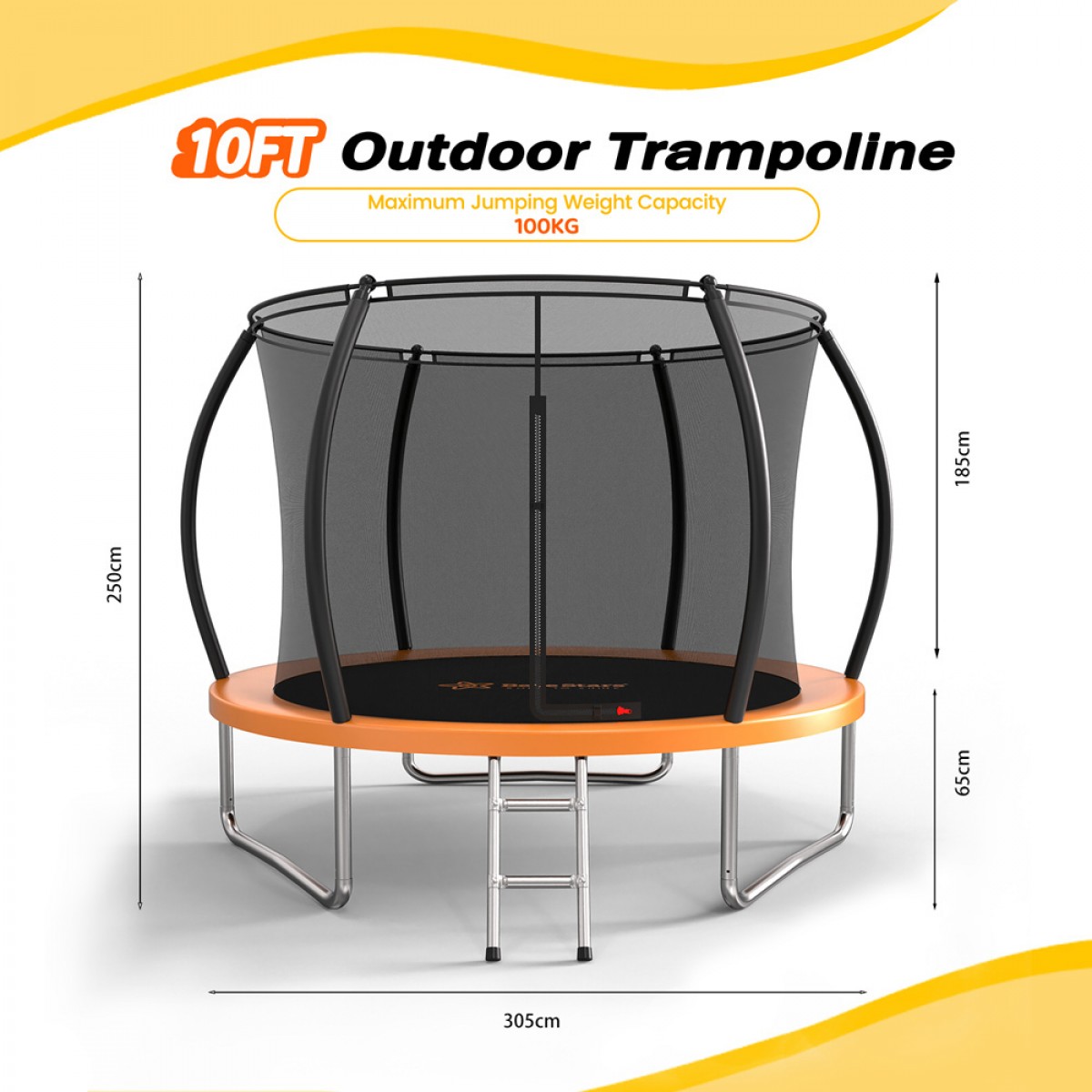 Τραμπολίνο Με Δίχτυ Και Σκάλα 305cm 10FT Orange Bebe Stars