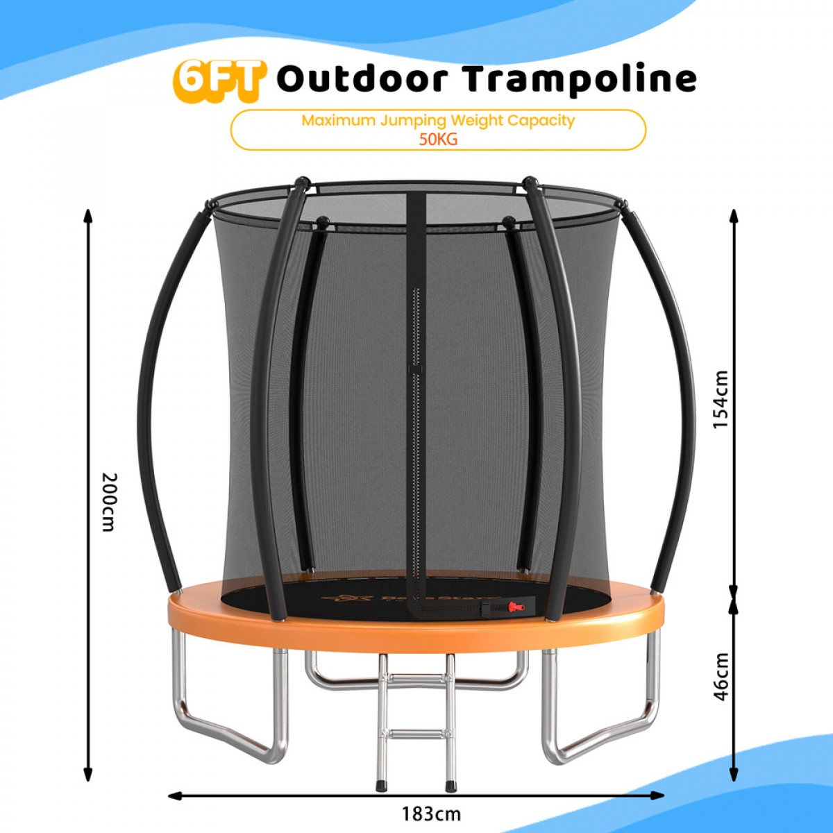 Τραμπολίνο Με Δίχτυ Και Σκάλα 185cm 6FT Orange Bebe Stars 