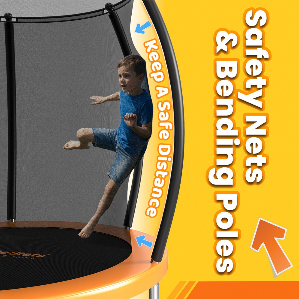Τραμπολίνο Με Δίχτυ Και Σκάλα 185cm 6FT Orange Bebe Stars 