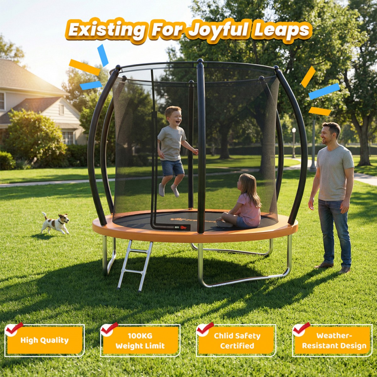 Τραμπολίνο Με Δίχτυ Και Σκάλα 245cm 8FT Orange Bebe Stars