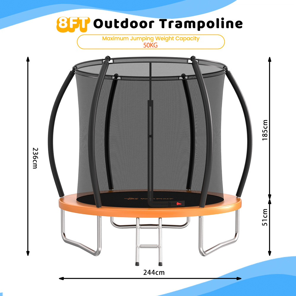 Τραμπολίνο Με Δίχτυ Και Σκάλα 245cm 8FT Orange Bebe Stars