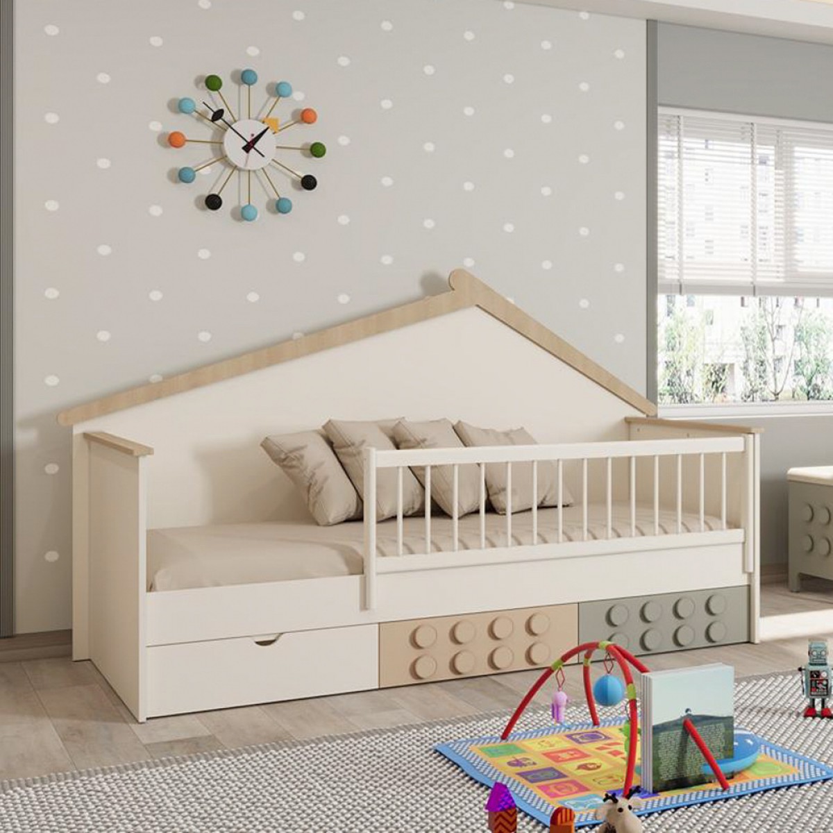 Κρεβάτι Bebe Stars Lego Montessori 90x200cm - Πολύχρωμο