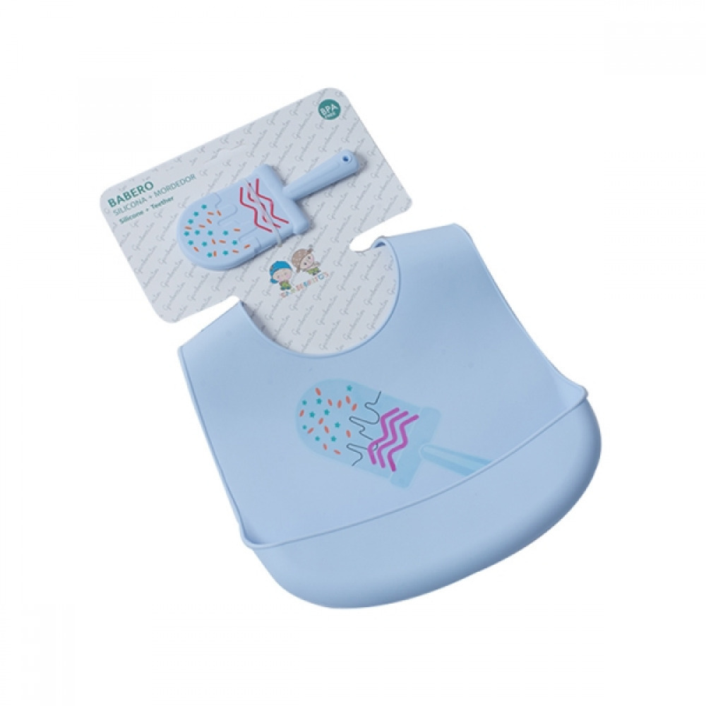 Σαλιάρα Σιλικόνης Gamberritos με Μασητικό Ice cream Σιέλ