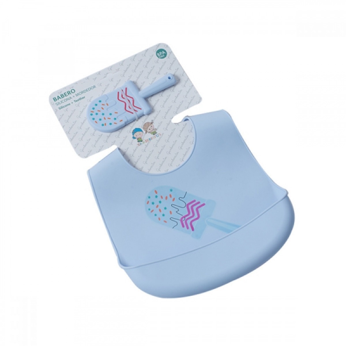 Σαλιάρα Σιλικόνης Gamberritos με Μασητικό Ice cream Σιέλ