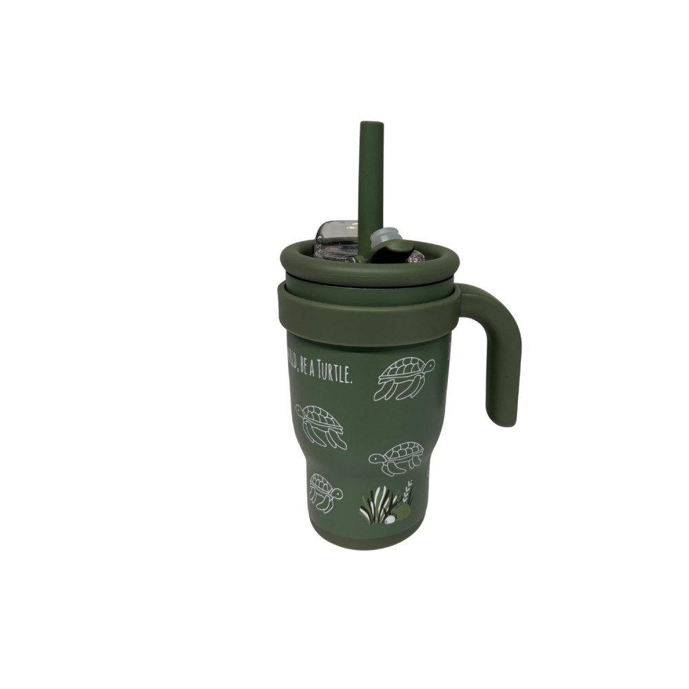 Ανοξείδωτο Μπουκάλι-Θερμός 350ml με Χερούλι & Καλαμάκι – IN A FAST WORLD BE A TURTLE ABO