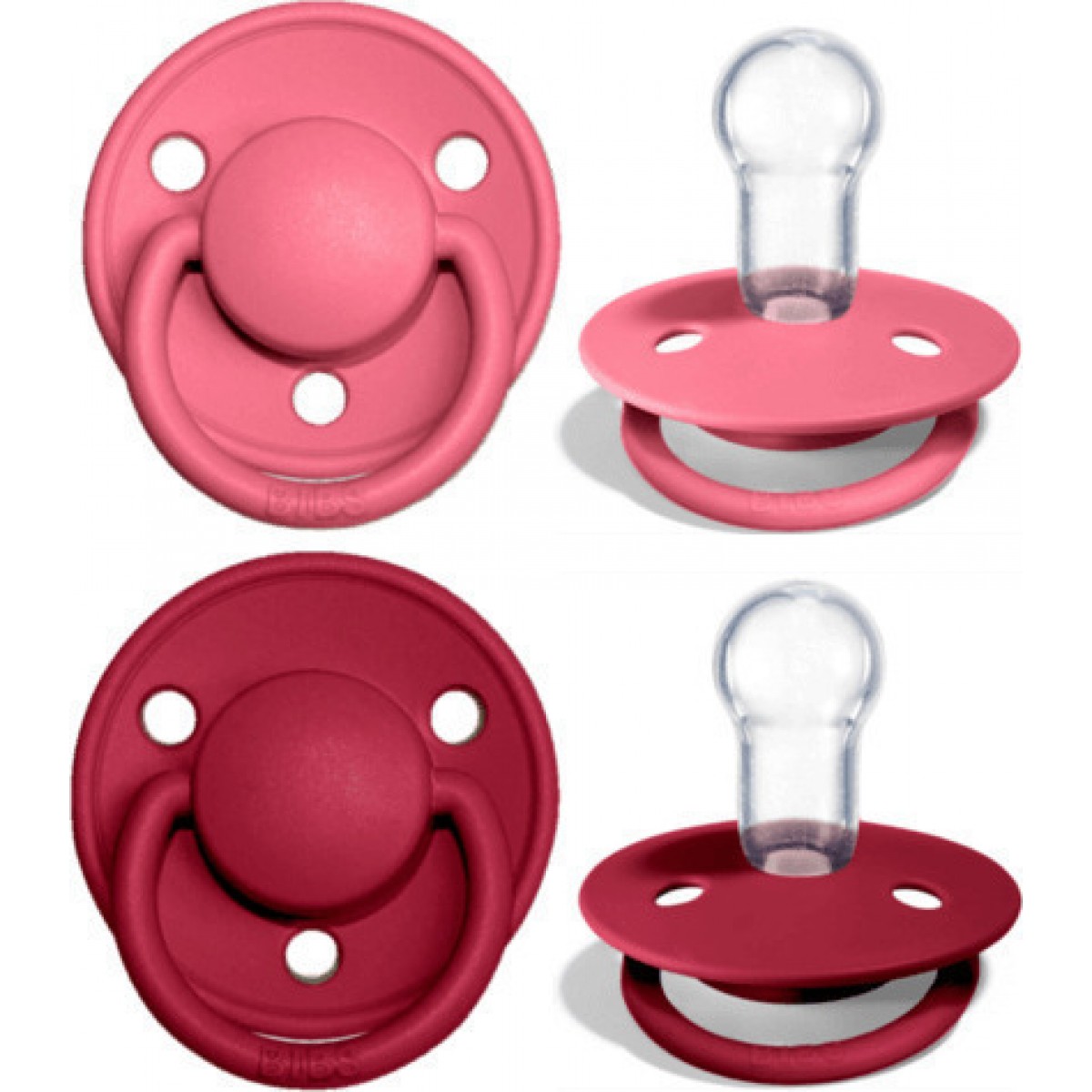 Bibs Πιπίλες De Lux Σιλικονούχες Coral-Ruby  One Size 2 τμχ 0-36m