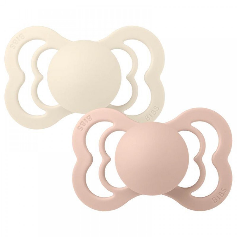 Bibs Πιπίλες Σιλικόνης No2 για  6-18 μηνών  Supreme  Ivory-Blush 2τμχ