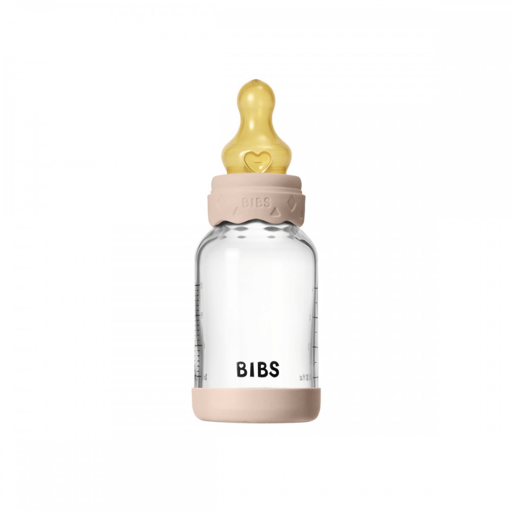 Bibs – Μπιμπερό Γυάλινο με Θηλή από Καουτσούκ Αργής Ροής 0m+ 120ml Boheme Blush 
