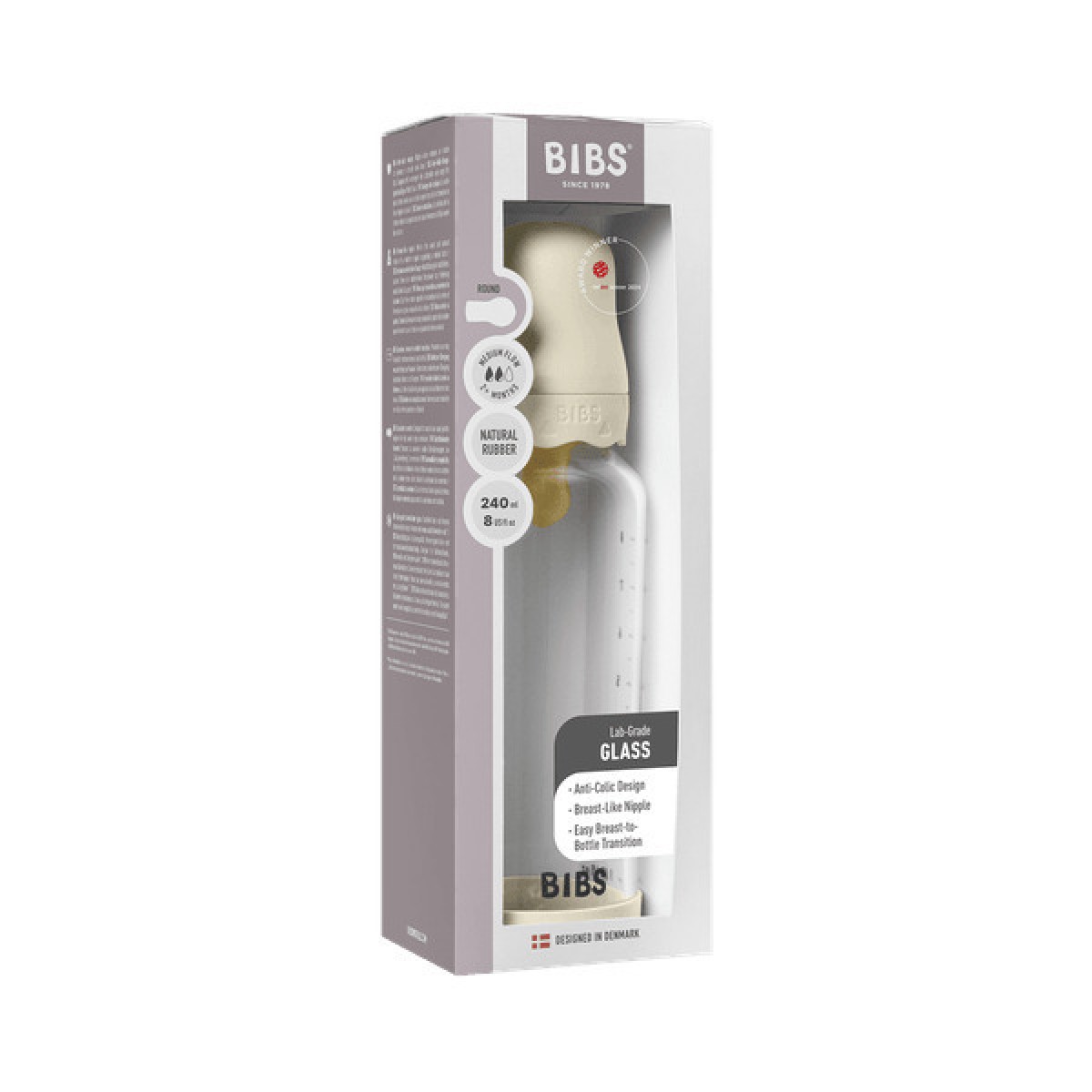Bibs Μπιμπερό Γυάλινο Boheme Ivory 240ml Με Latex Θηλή 2M+ Μεσαίας Ροής Bibs Μπιμπερό Γυάλινο Boheme Ivory 240ml Με Latex Θηλή 2M+ Μεσαίας Ροής