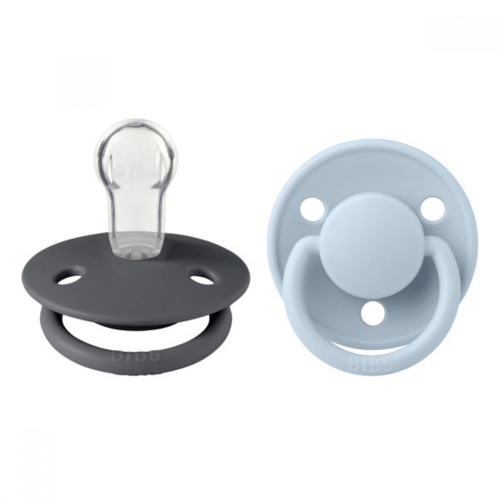 Bibs Πιπίλες De Lux Σιλικονούχες De Lux IRON/BABY BLUE  One Size 2 τμχ 0-36m