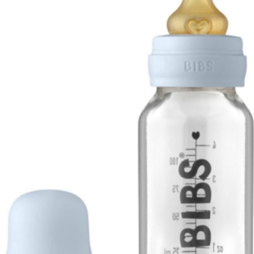 Bibs Ολοκληρωμένο Σετ Μπιμπερό Γυάλινο με Θηλή από Καουτσούκ 0m+ 110ml BABY BLUE 