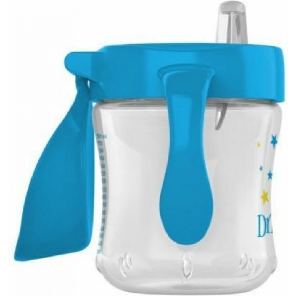 Dr Browns Κύπελλο Με Μαλακό Στόμιο Με Καπάκι & Λαβές 6m+ Μπλε Αστεράκια 180ml 