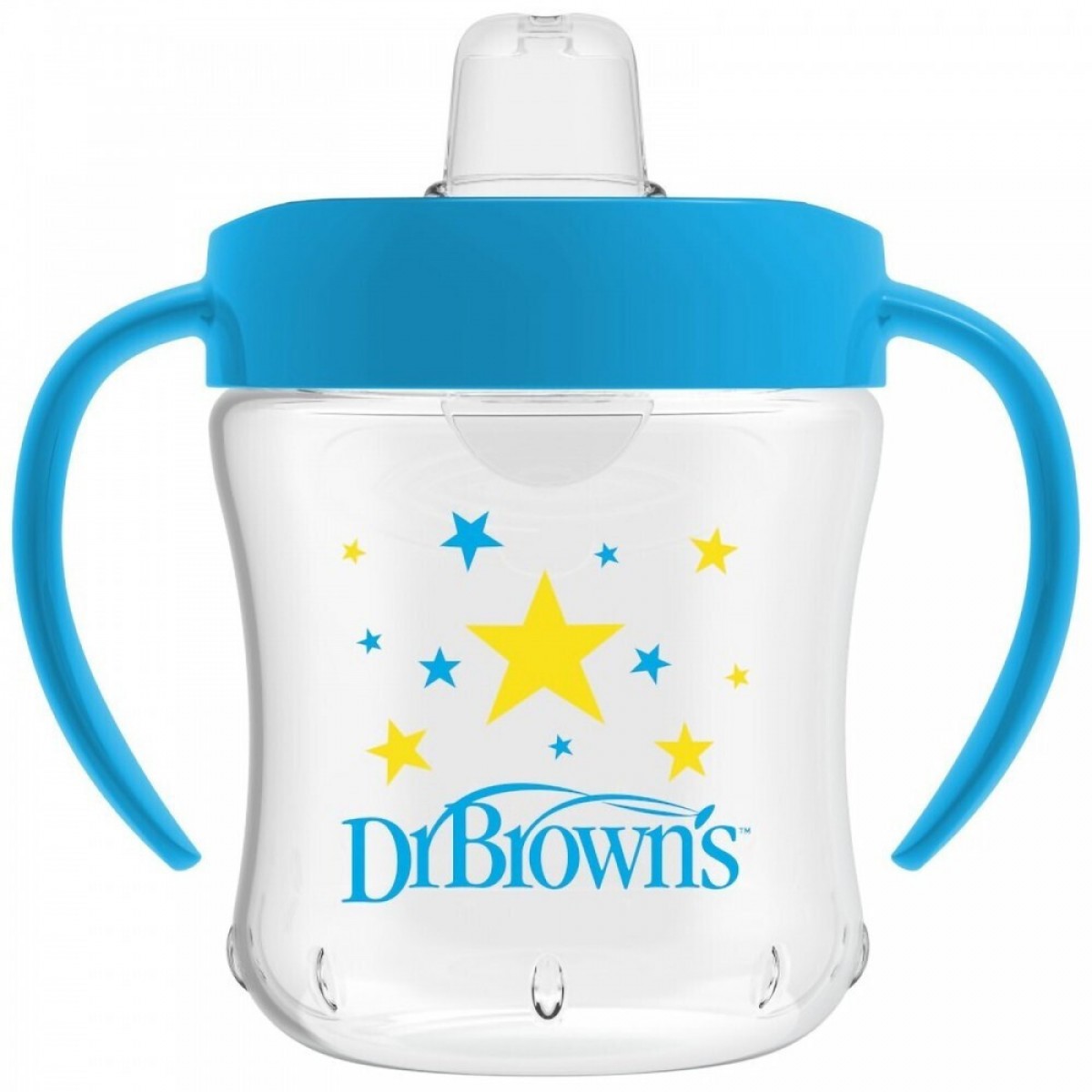 Dr Browns Κύπελλο Με Μαλακό Στόμιο Με Καπάκι & Λαβές 6m+ Μπλε Αστεράκια 180ml
