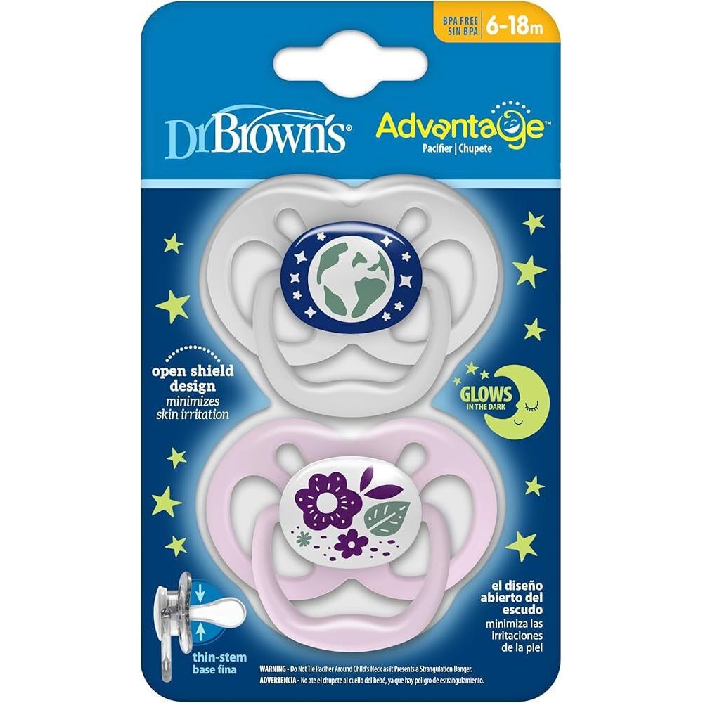 Dr. Brown’s Advantage Πιπίλα Σιλικόνης Λιλά-Γκρι Νυκτός  6-18m 2 τεμάχια