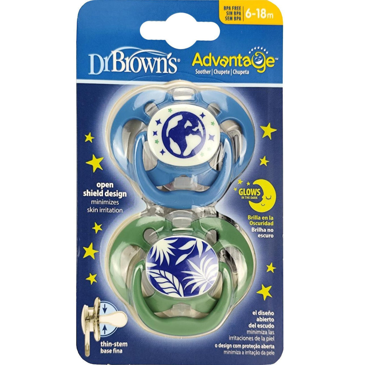 Dr. Brown’s Advantage Πιπίλα Σιλικόνης Μπλε-Μέντα  Νυκτός  6-18m 2 τεμάχια