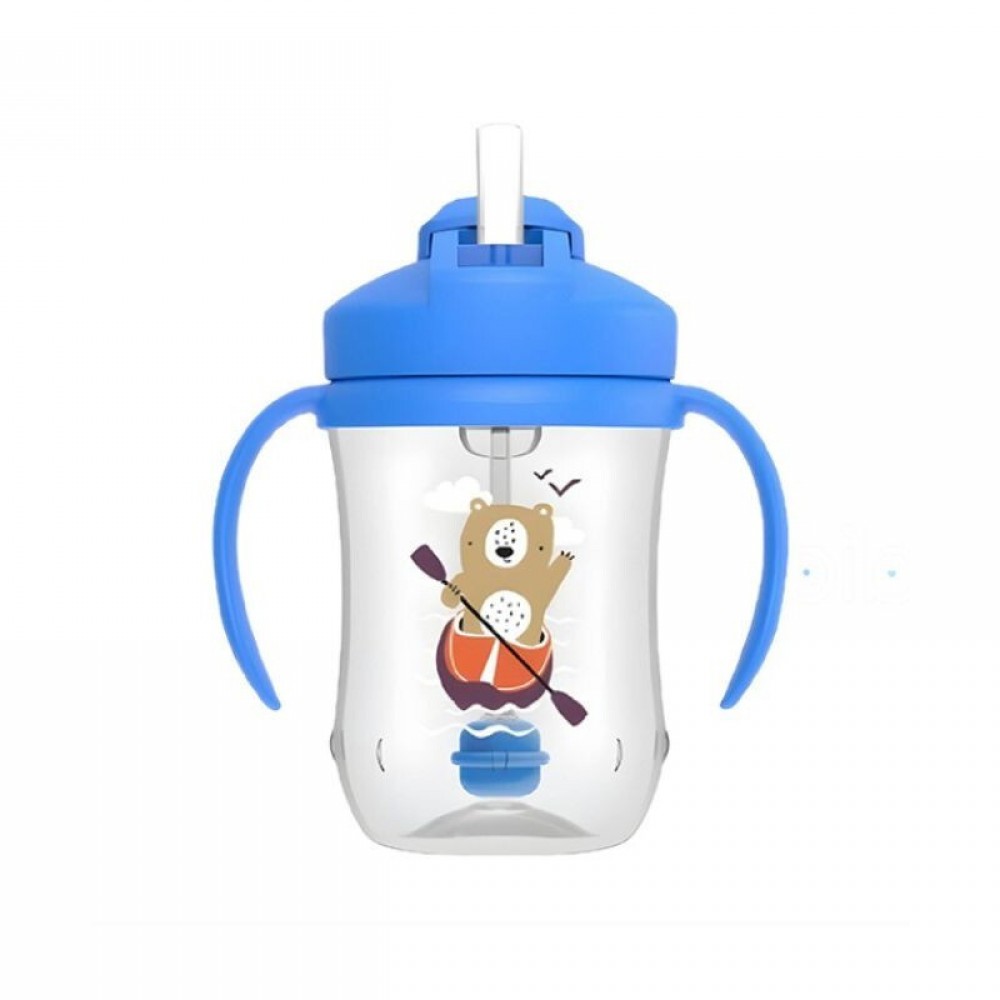 Κύπελλο 270ml με εύπλαστο καλαμάκι DR BROWN’S Baby’s First Straw Cup,  Μπλε Αρκούδα 
