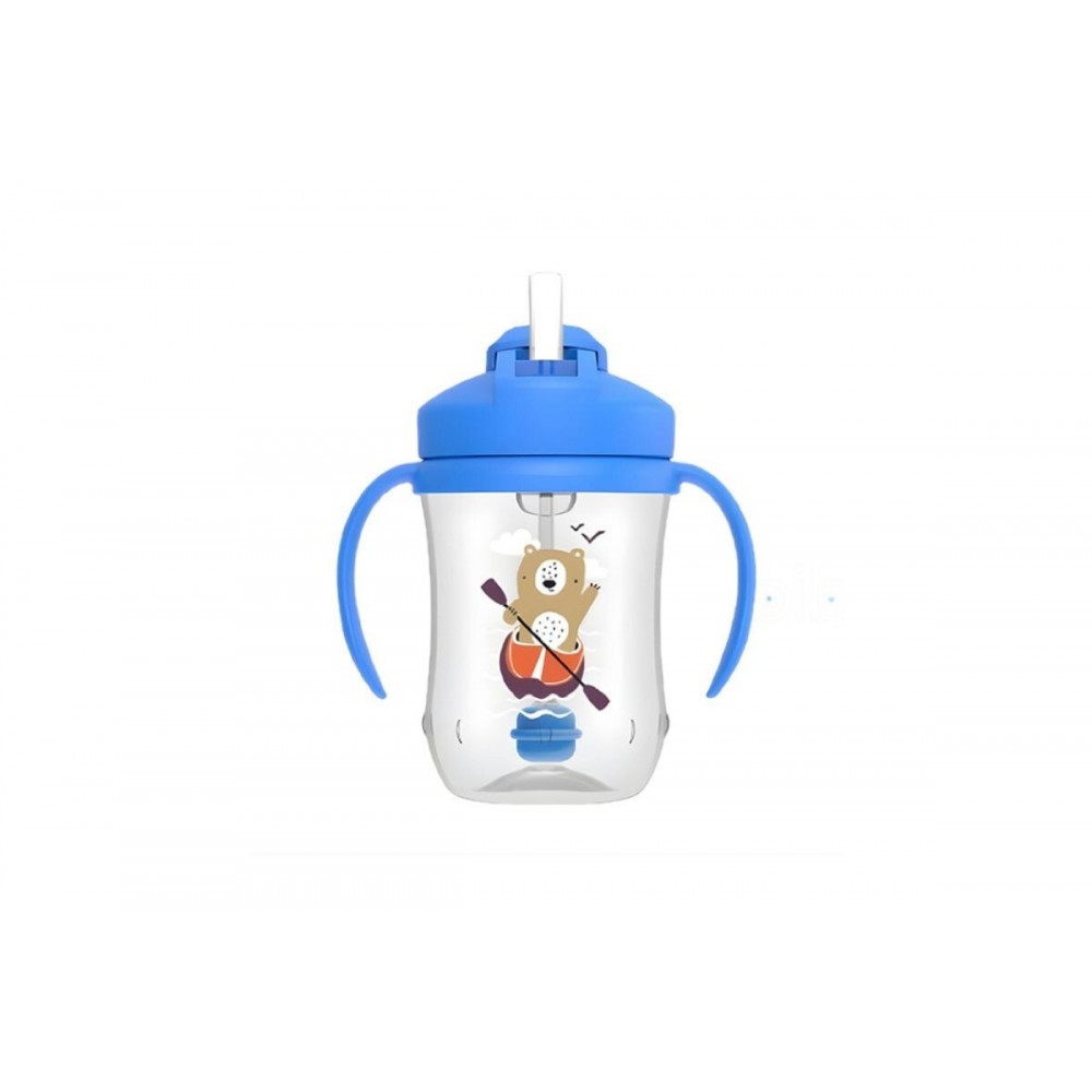 Κύπελλο 270ml με εύπλαστο καλαμάκι DR BROWN’S Baby’s First Straw Cup,  Μπλε Αρκούδα 