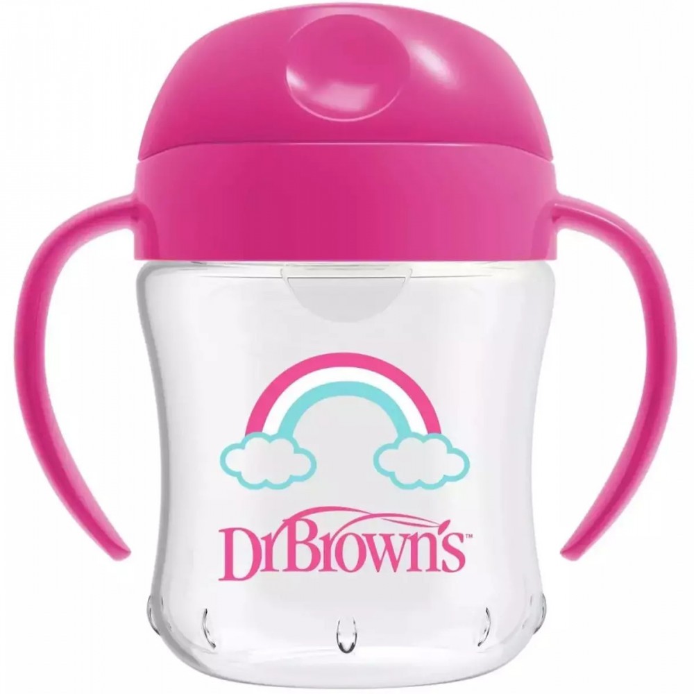 Dr Browns Κύπελλο Με Μαλακό Στόμιο Με Καπάκι & Λαβές 6m+ Ροζ  Ουράνιο Τόξο 180ml