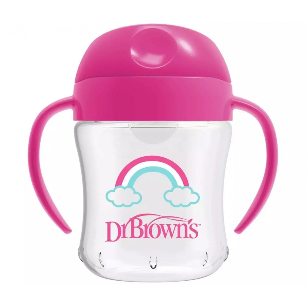 Dr Browns Κύπελλο Με Μαλακό Στόμιο Με Καπάκι & Λαβές 6m+ Ροζ  Ουράνιο Τόξο 180ml
