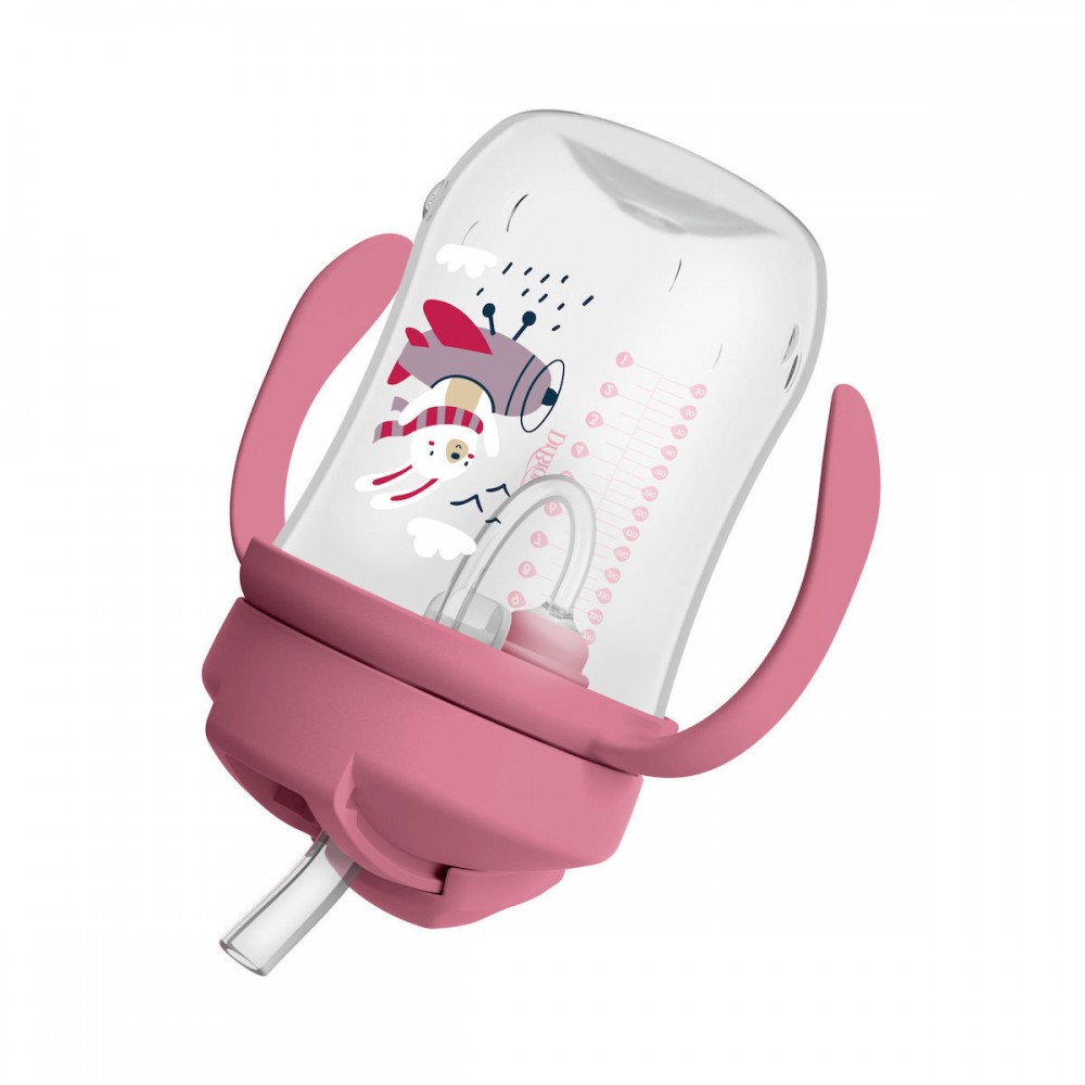 Κύπελλο 270ml με εύπλαστο καλαμάκι DR BROWN’S Baby’s First Straw Cup, Ροζ Παπάκι