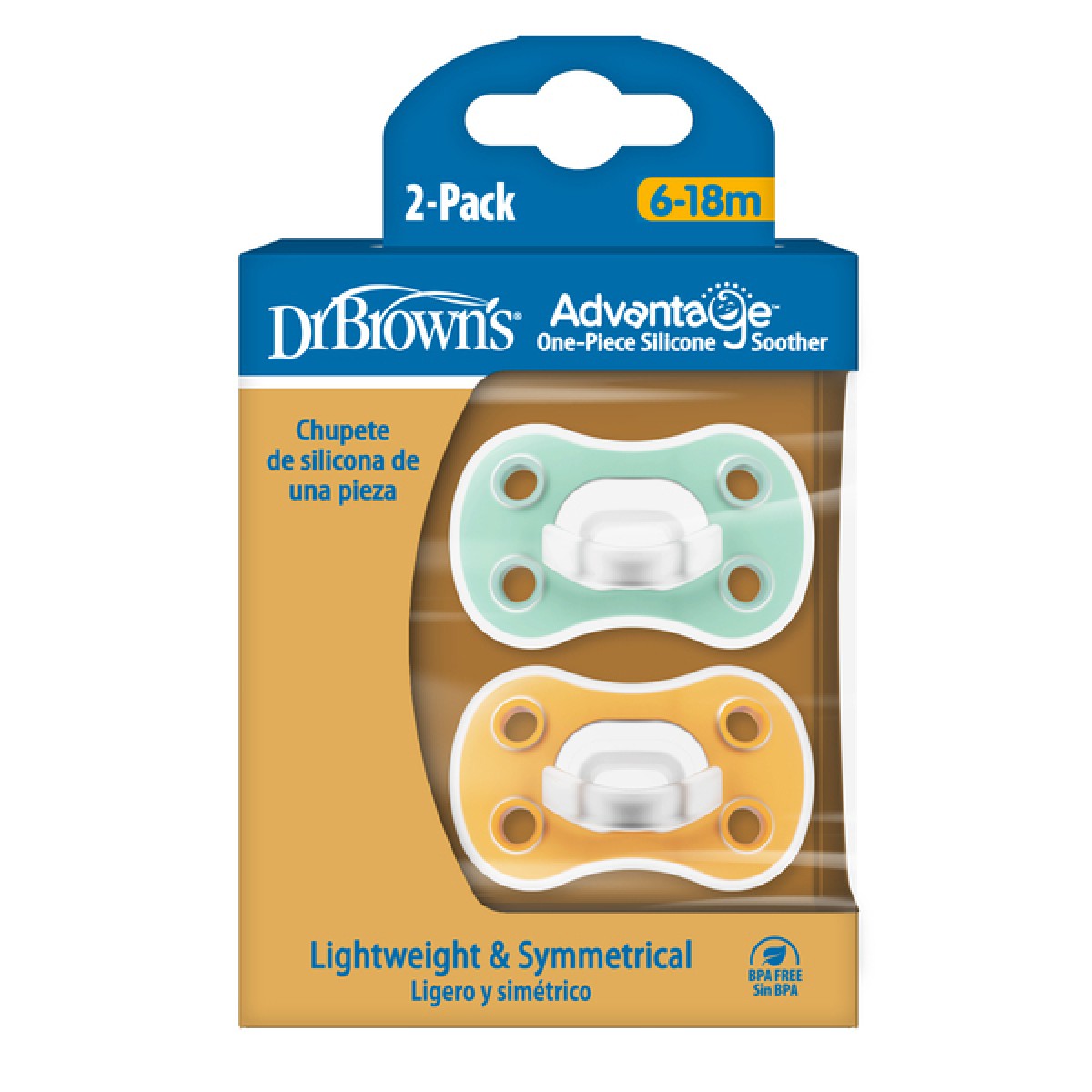 Dr Browns Advantage Πιπίλες Σιλικόνης 6-18m 2τμχ Blue-Yellow