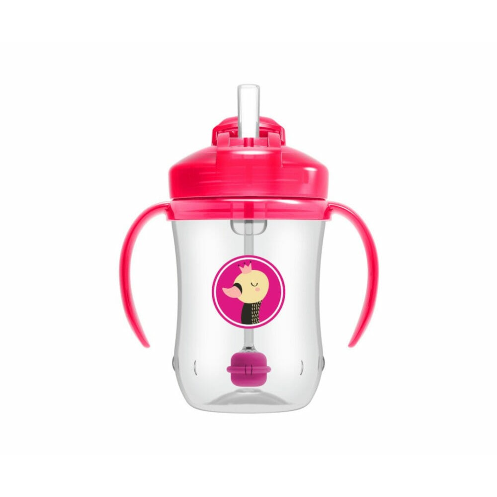 Κύπελλο 270ml με εύπλαστο καλαμάκι DR BROWN’S Baby’s First Straw Cup, Ροζ Παπάκι