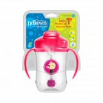 Κύπελλο 270ml με εύπλαστο καλαμάκι DR BROWN’S Baby’s First Straw Cup, Ροζ Παπάκι