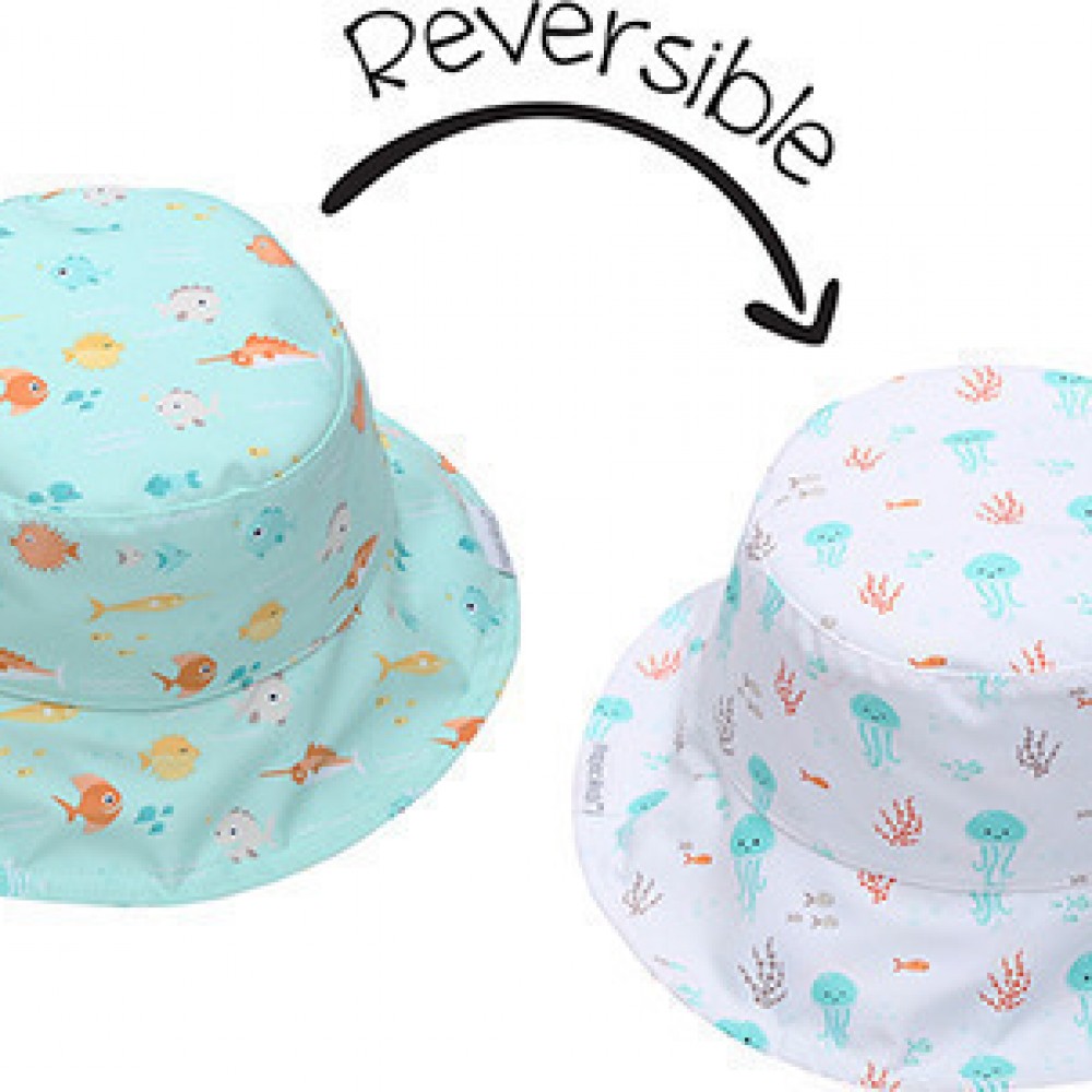 Παιδικό Καπέλο 2 Όψεων Με Αντιηλιακή Προστασία UPF50 FlapjackKids Fish/Jellyfish βεραμάν λευκό  2-4 Ετών