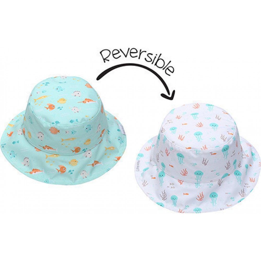 Παιδικό Καπέλο 2 Όψεων Με Αντιηλιακή Προστασία UPF50 FlapjackKids Fish/Jellyfish βεραμάν λευκό  2-4 Ετών