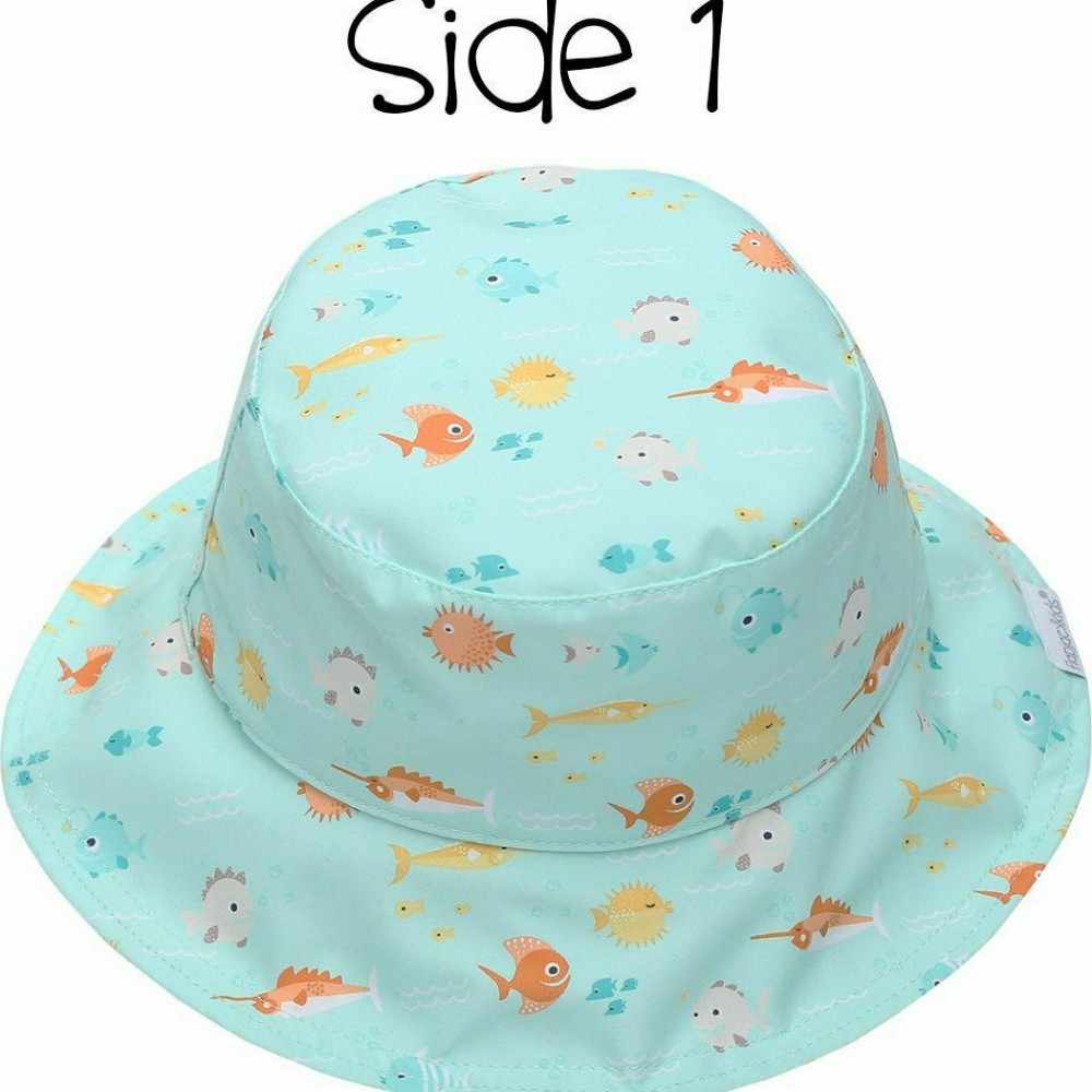 Παιδικό Καπέλο 2 Όψεων Με Αντιηλιακή Προστασία UPF50 FlapjackKids Fish/Jellyfish βεραμάν λευκό  2-4 Ετών