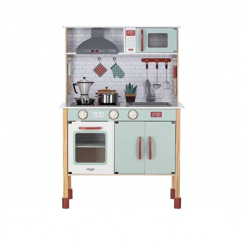 Ξύλινη παιδική κουζίνα με αξεσουάρ Free2Play
