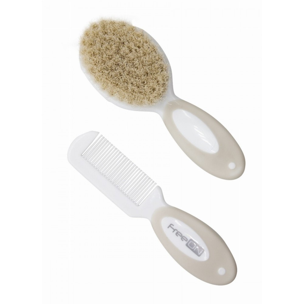 Σετ Βούρτσα - Χτένα με Φυσική Τρίχα FreeOn Beige