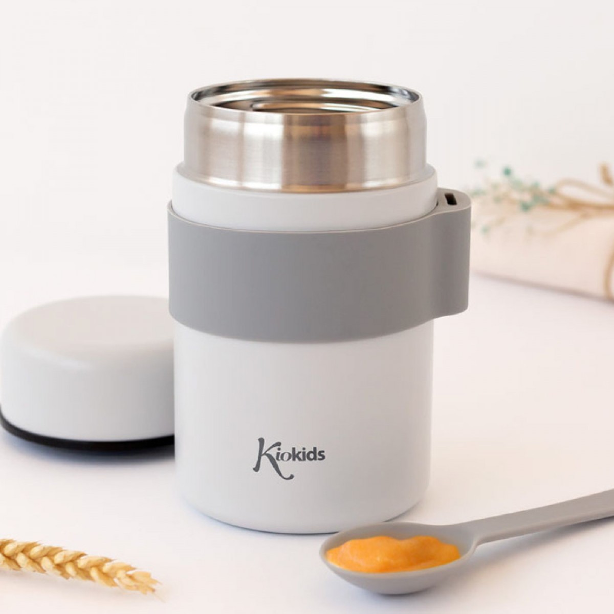 Kiokids Βρεφικό Θερμός Φαγητού με Κουταλάκι 500ml -Γκρι