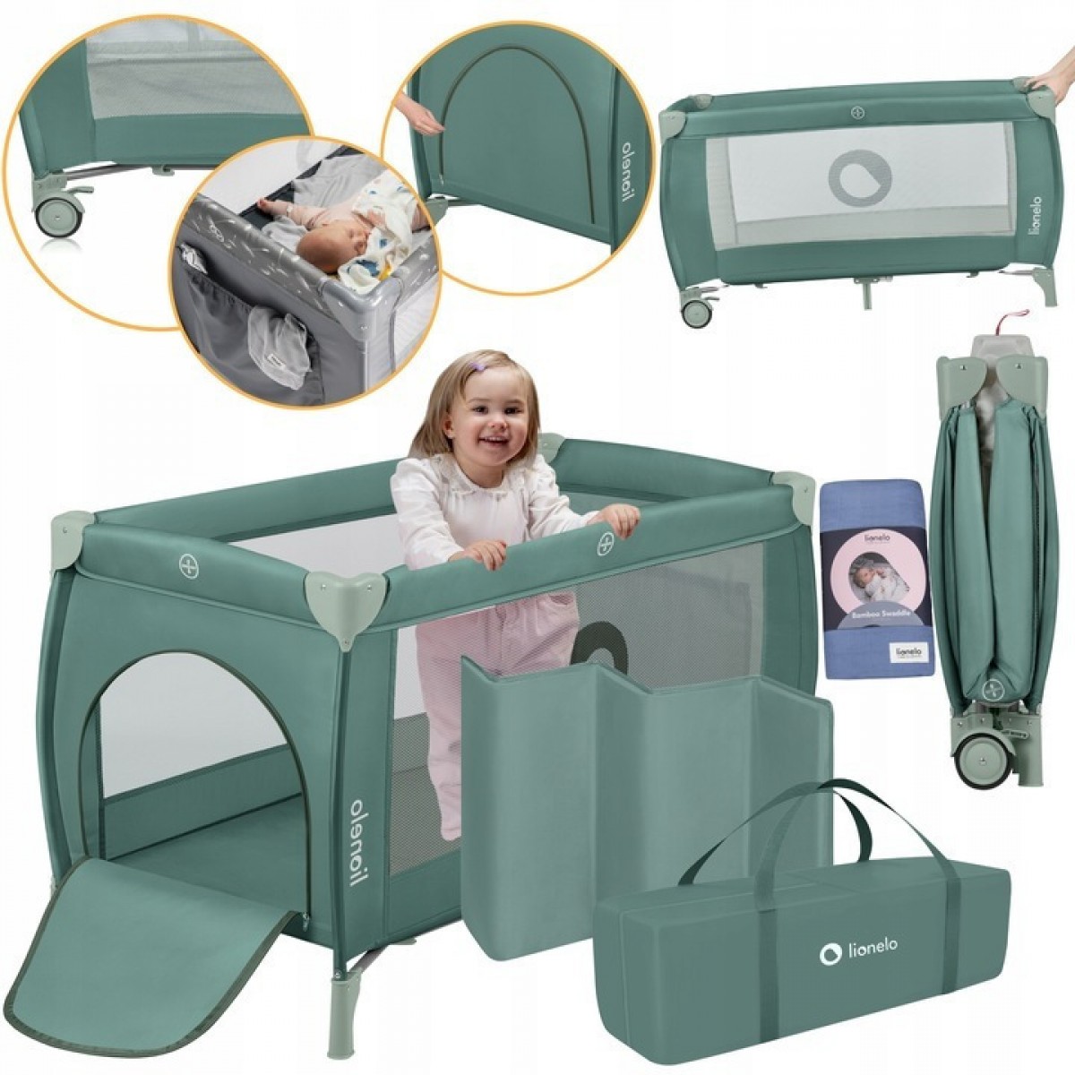 Lionelo Stefi Plus Παρκοκρέβατο 2 Επιπέδων Olive Green