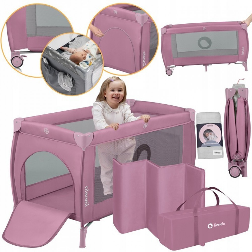 Lionelo Stefi Plus Παρκοκρέβατο 2 Επιπέδων Pink Magnolia