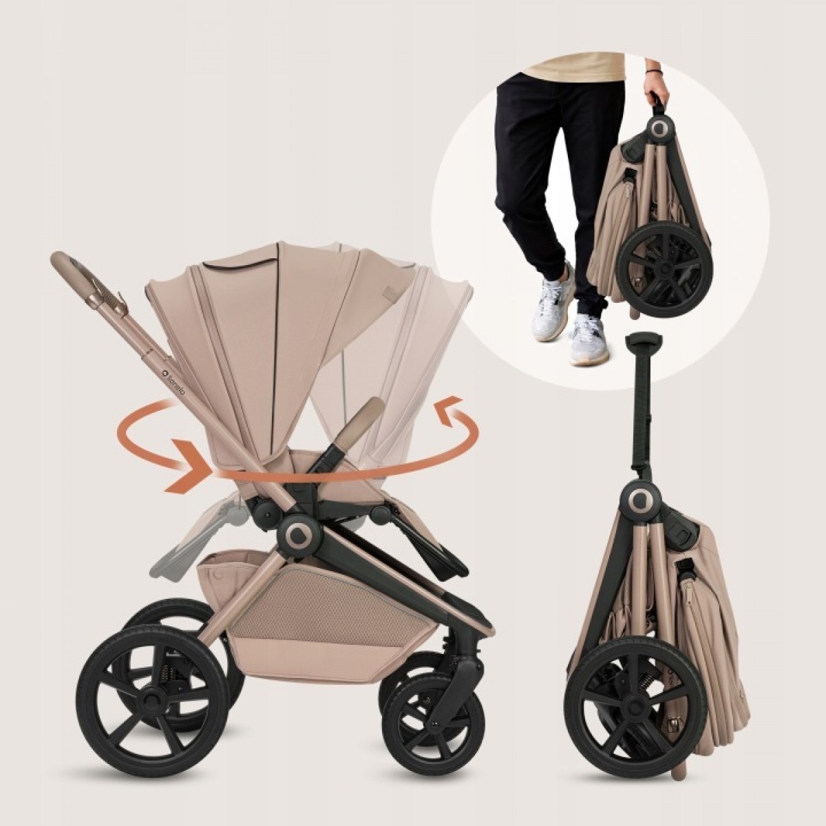Πολυκαρότσι Lionelo Freya 3 σε 1 έως 22kg με αναδιπλούμενο Πορτ-Μπεμπέ Beige Sand