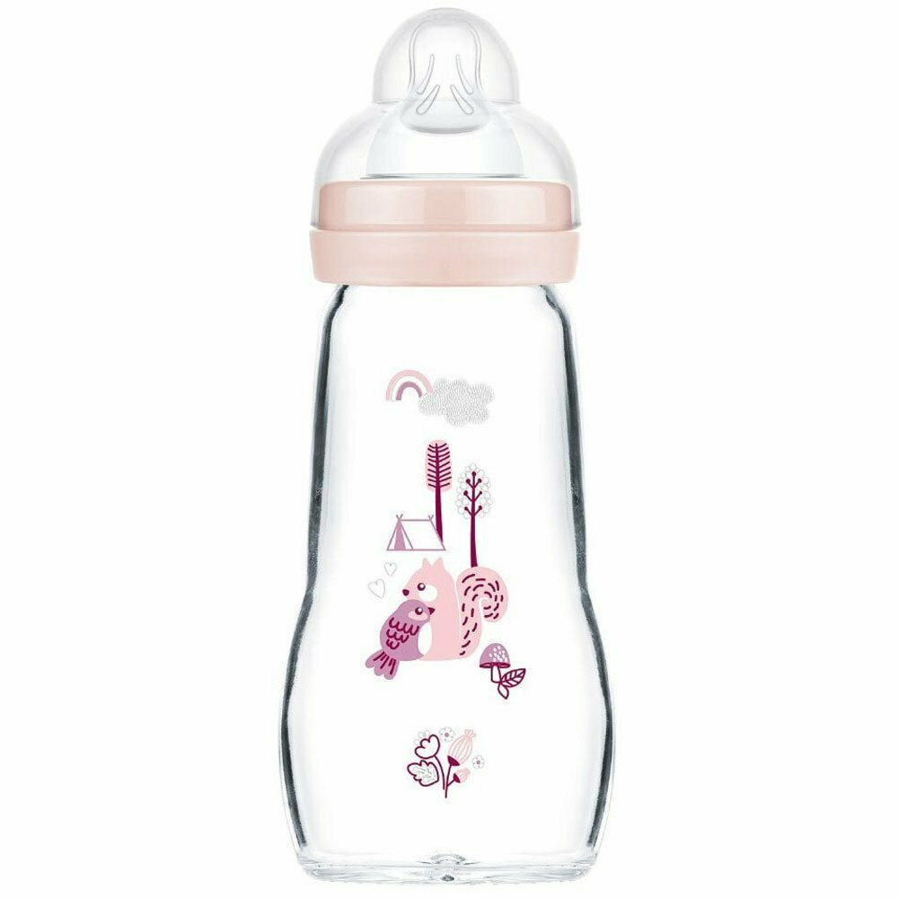 MAM Μπιμπερό Γυάλινο Feel Good 260ml – Συλλογή Forest 2m+ Ροζ