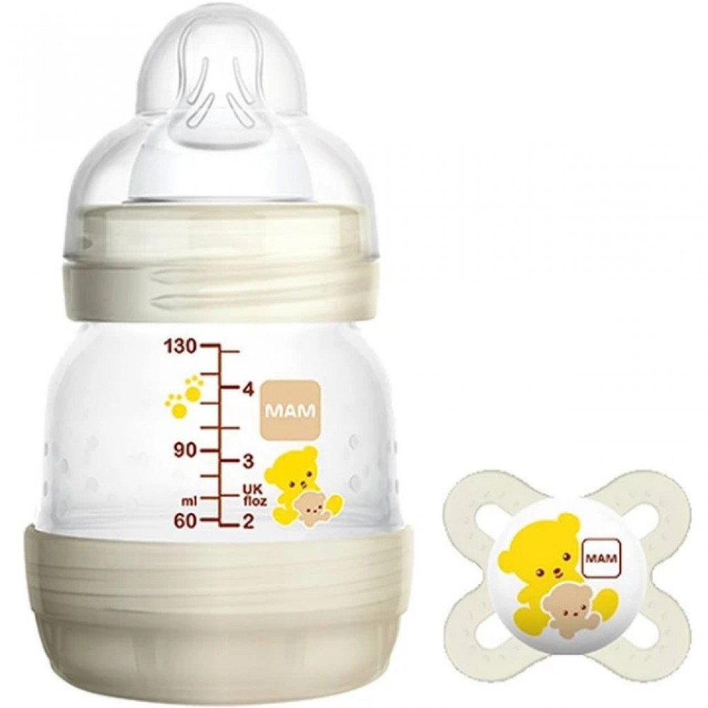 Mam Easy Start Anti-Colic Πλαστικό Μπιμπερό Με Θηλή Σιλικόνης 130ml - Soother Start Πιπίλα Σιλικόνης 0m+