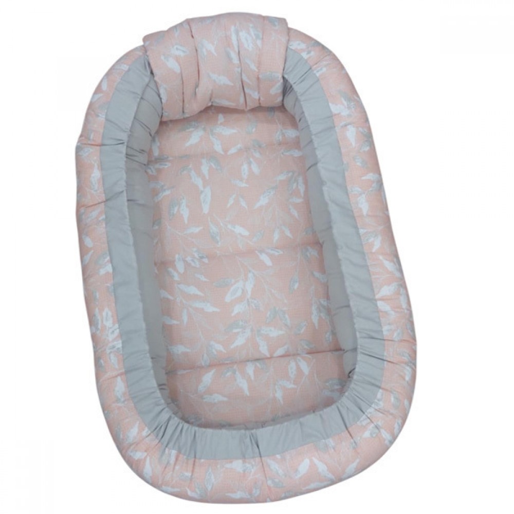Βρεφική φωλιά 3in1 NATALINO BEBELINO Σομόν Φύλλα  με φερμουάρ