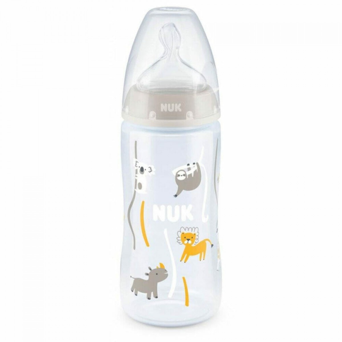 Nuk Πλαστικό Μπιμπερό 300ml First Choice με Θηλή Σιλικόνης & Ένδειξη Θερμοκρασίας 6-18m Γκρι