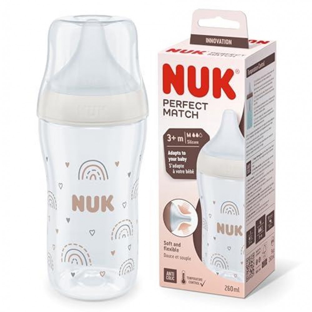 NUK Perfect Match Πλαστικό Μπιμπερό Κατά των Κολικών με Θηλή Σιλικόνης & Δείκτη Θερμοκρασίας για 0+ μηνών 230ml - Ουράνιο Τόξο