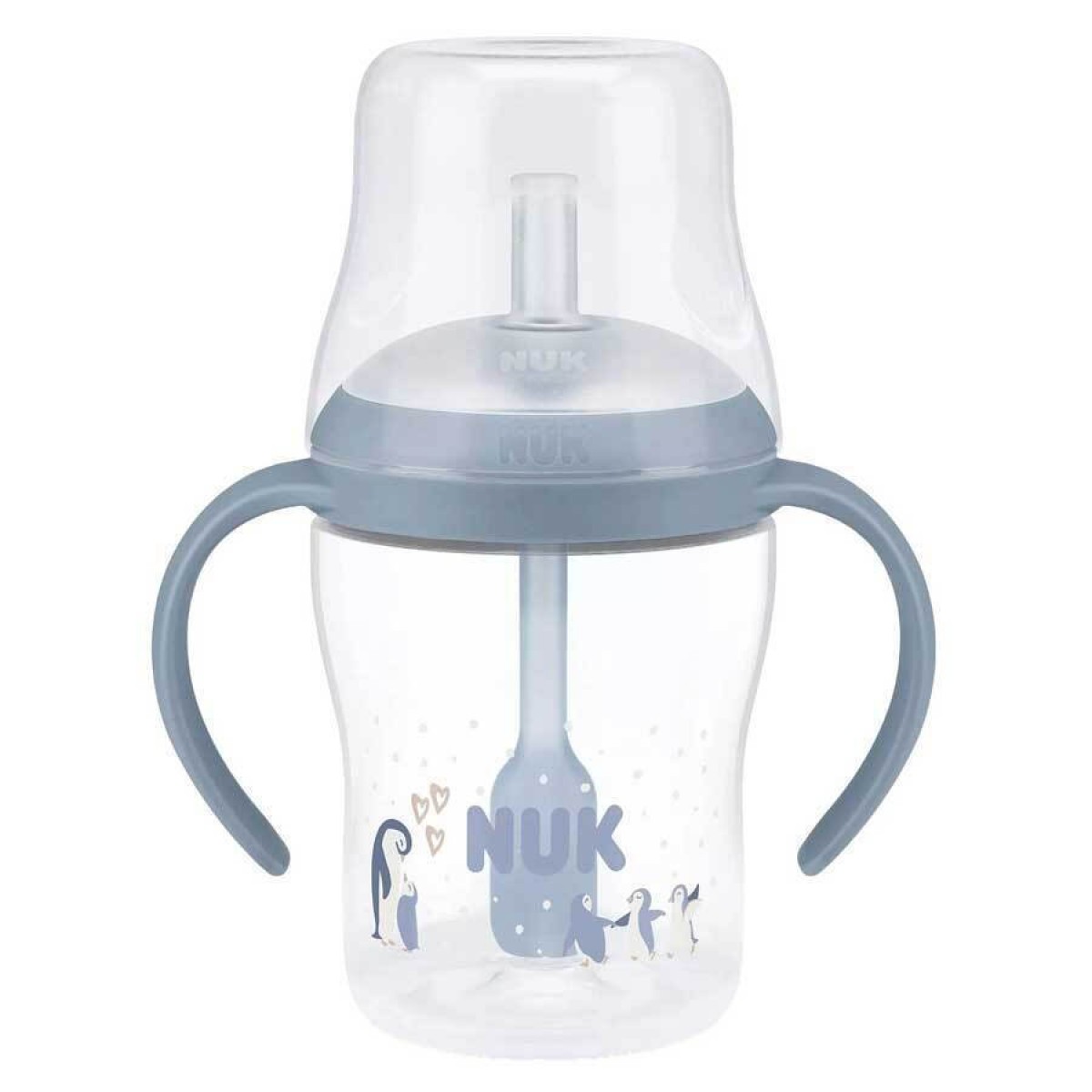 Nuk Perfect Match Εκπαιδευτικό Ποτήρι Με Καλαμάκι Σιλικόνης 8m+ Μπλε Πιγκουίνος 150ml