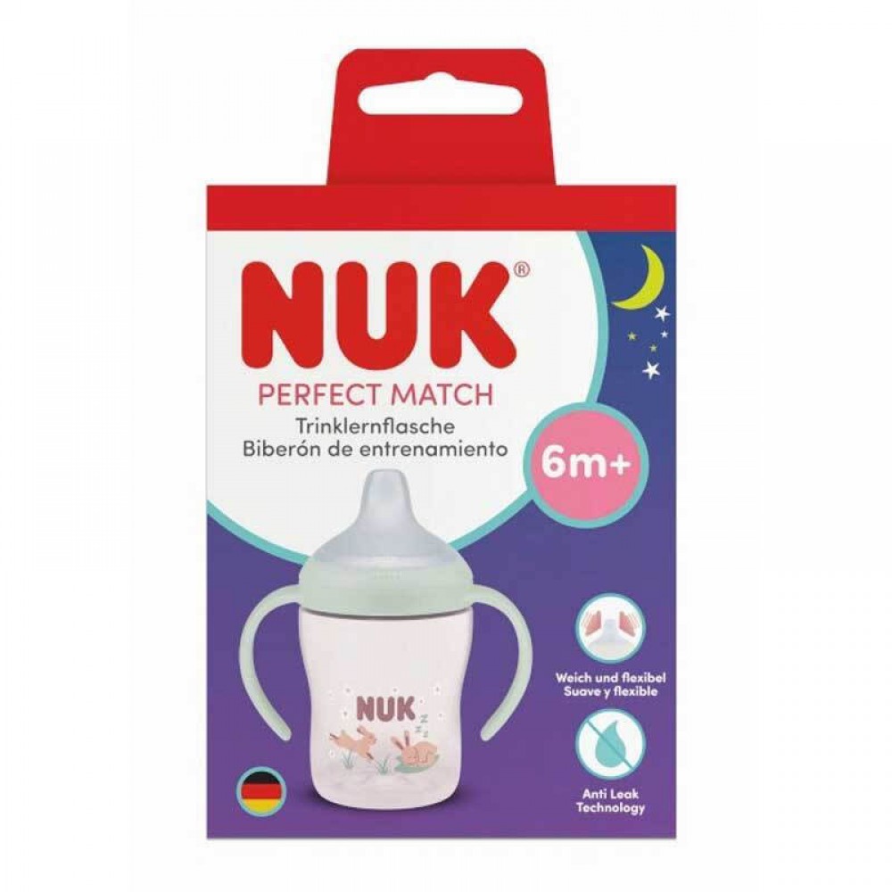 Nuk Night Εκπαιδευτικό Μπιμπερό Πλαστικό με Λαβές Μπεζ για 6m+ 150ml 