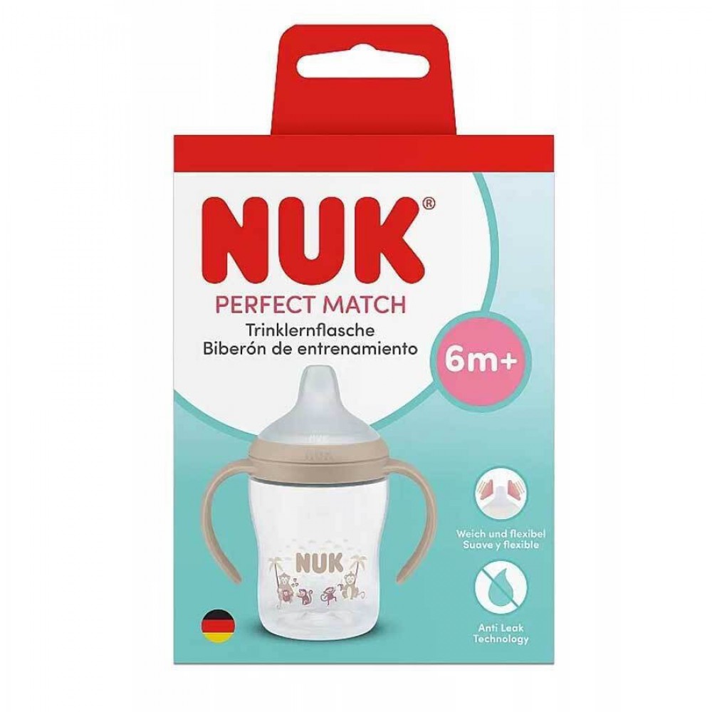 Nuk Perfect Match Εκπαιδευτικό Μπιμπερό με Στόμιο Σιλικόνης & 2 Λαβές για 6+ Μηνών  Μαϊμουδάκια, 150ml