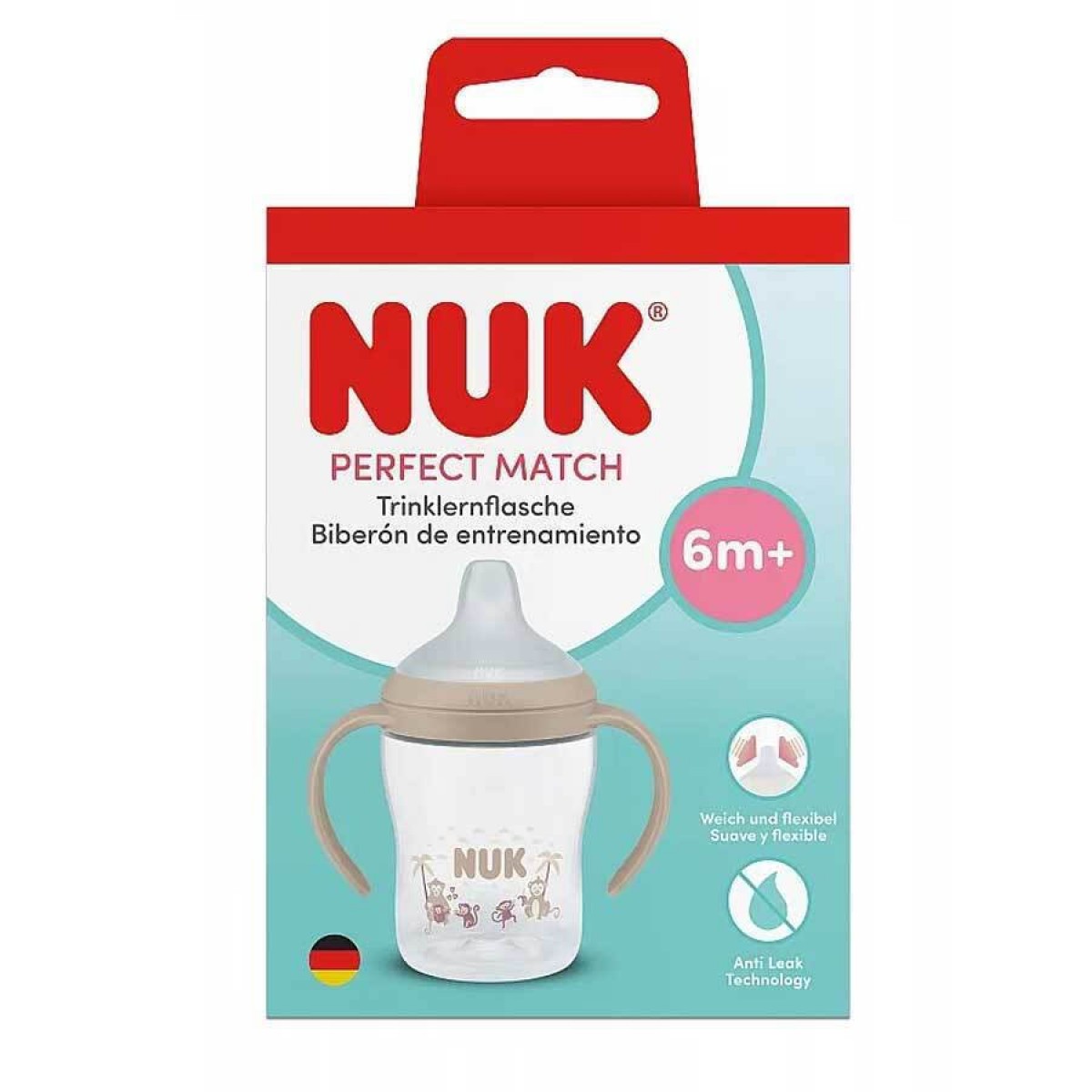 Nuk Perfect Match Εκπαιδευτικό Μπιμπερό με Στόμιο Σιλικόνης & 2 Λαβές για 6+ Μηνών  Μαϊμουδάκια, 150ml