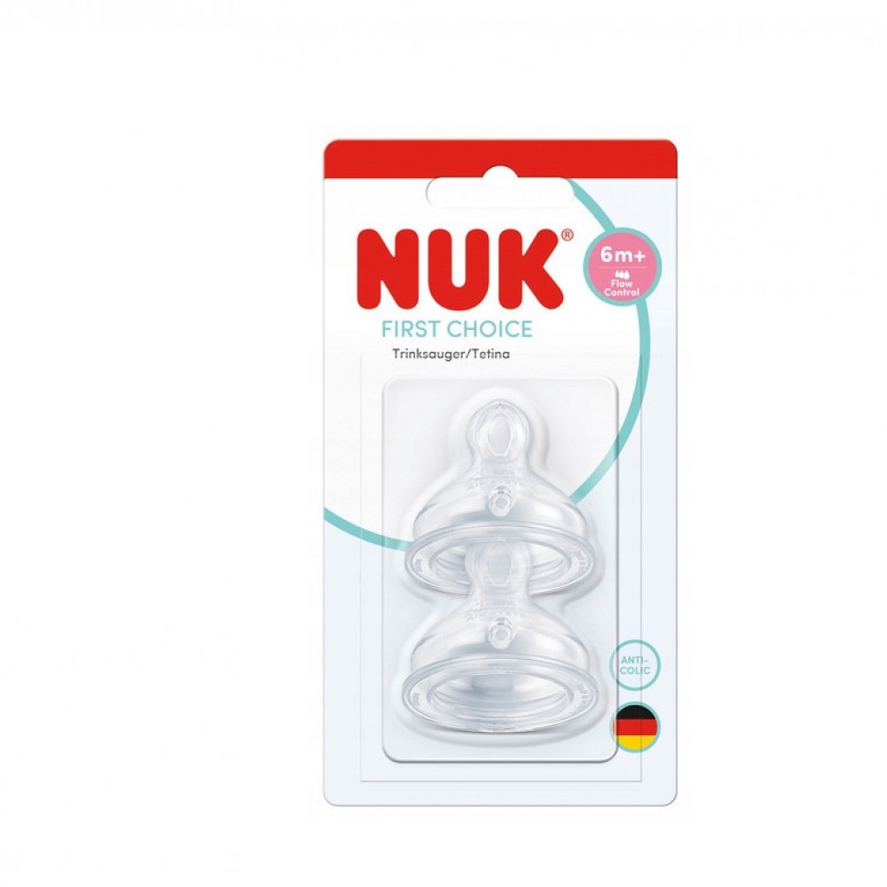 Nuk First Choice Plus Θηλή Σιλικόνης 6m+ Flow Control 2τμχ