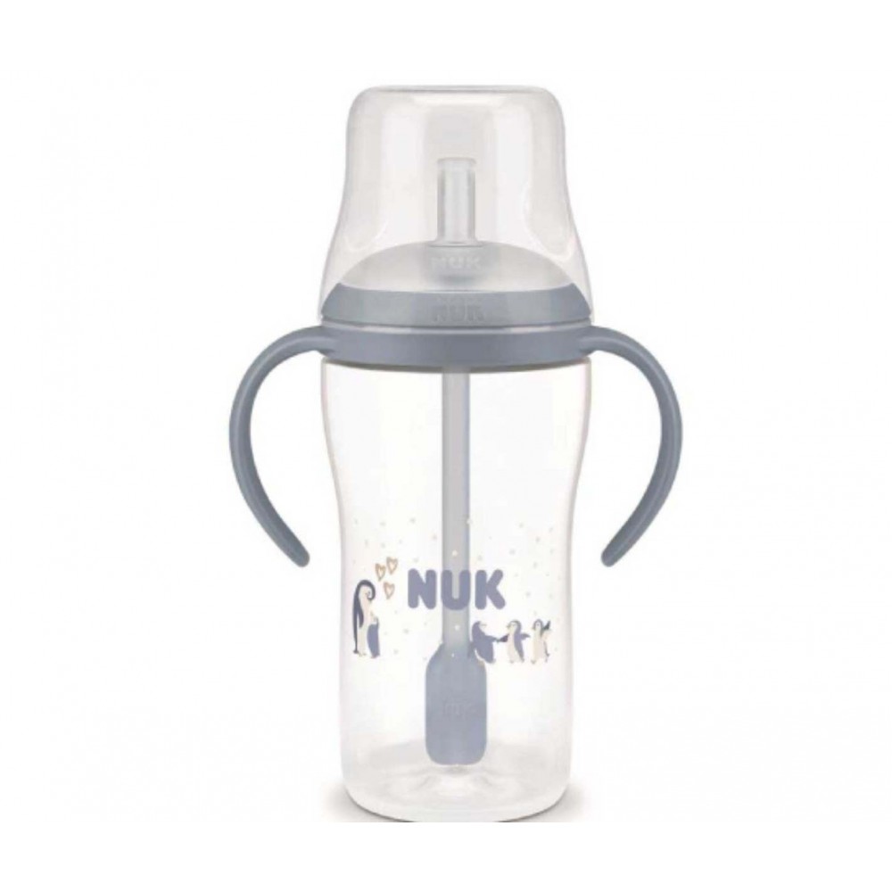 Nuk Perfect Match Εκπαιδευτικό Ποτήρι με Καλαμάκι Σιλικόνης 8m+ Μπλε Πιγκουίνος  260ml 