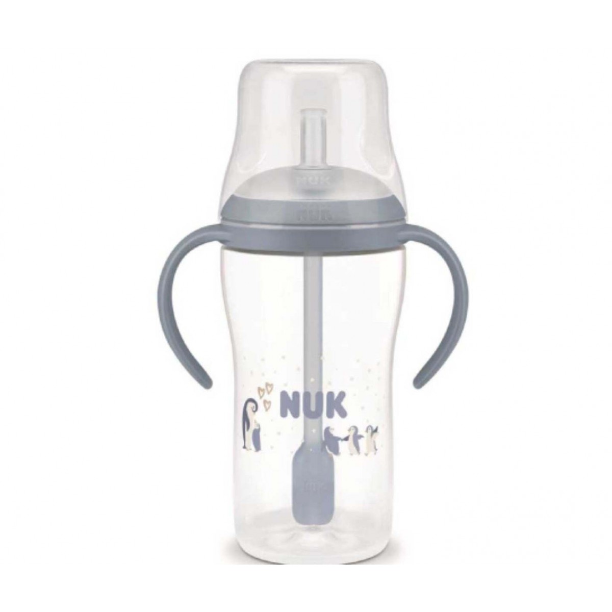 Nuk Perfect Match Εκπαιδευτικό Ποτήρι με Καλαμάκι Σιλικόνης 8m+ Μπλε Πιγκουίνος  260ml