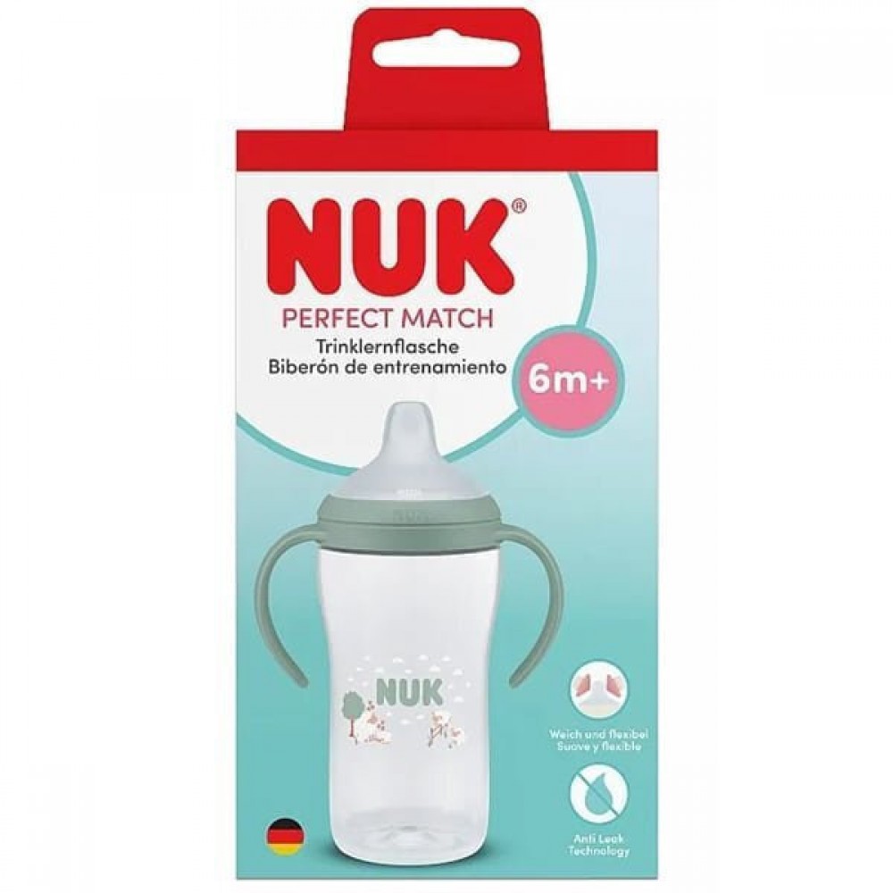 Nuk Perfect Match Εκπαιδευτικό Μπιμπερό με Στόμιο Σιλικόνης & 2 Λαβές για 6+ Μηνών  Sheep  , 260ml